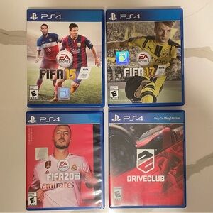 PS4 Lot of 4 Soccer Games FiFa15, Fifa17, Fifa20, and DriveClub
